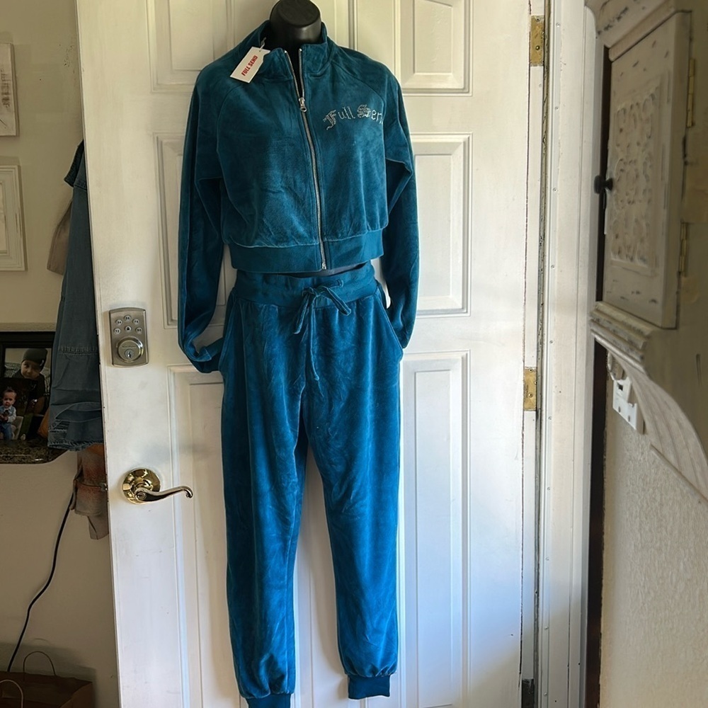 NELK BOYS, FULL SEND, BLUE, VELOUR TRACKSUIT, TOP SIZE M, BOTTOM SIZE SM